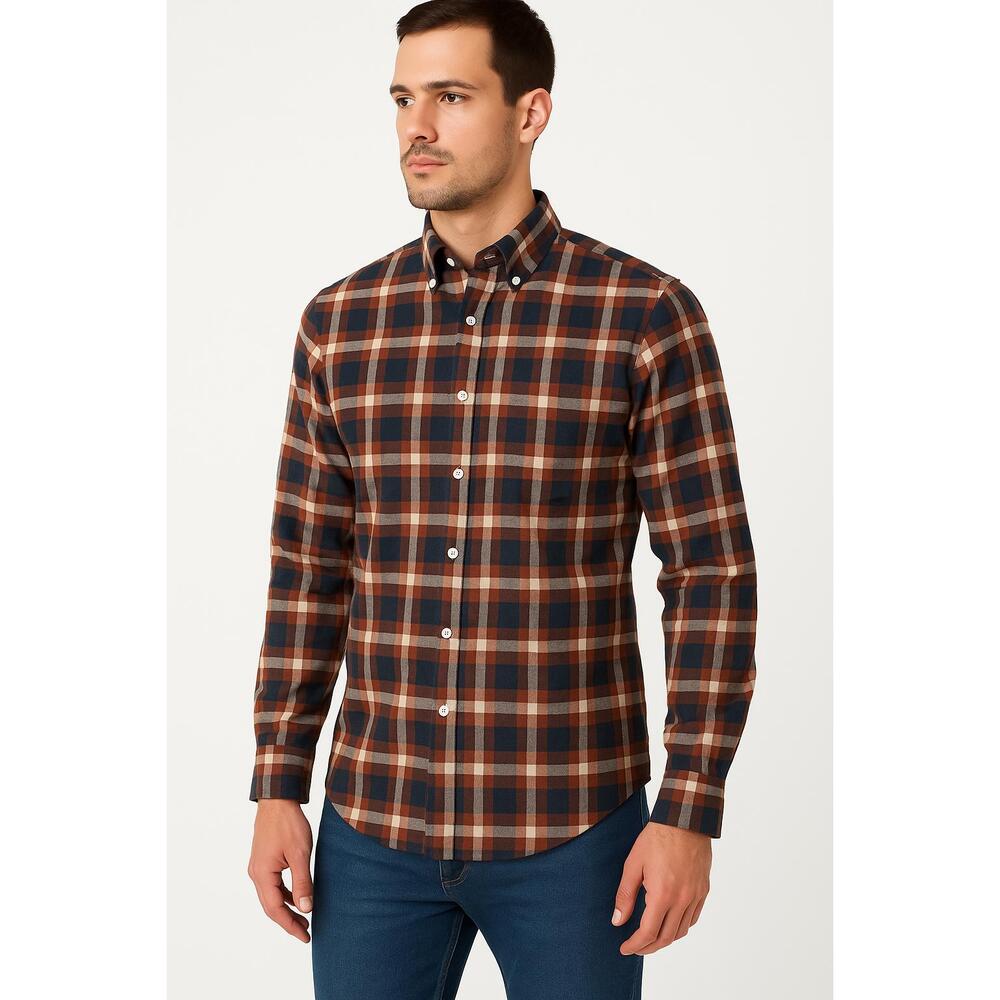 Hamilton Shirt Mens See Measurements Plaid Casual ButtonDown Long Sleeve‎ Cotton
